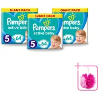 Pampers 3 x - Active Baby - Luiers - Maat 5 (11-16 kg) - Zachte Pasvorm - 64 Luiers - Bulkverpakking - Luiers voor baby - Douchemop - Droge huid