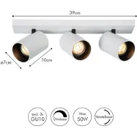 Atmooz Deckenstrahler Nuo 3 – GU10 – Inbouwspots voor het plafond – 3 lichtbronnen – Wit – Geschikt voor slaapkamer/woonkamer – Industrieel design – Hoogte 12 cm – Metaal