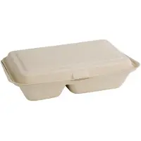 Fiesta Green Composteerbare Bagasse Voedseldozen 2 Compartimenten Natuurlijke Kleur 253mm (200 Stuks) - FC541