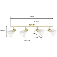 LINDBY plafondspot Margaux, 4-lamps, messing/helder, glas dimbaar, messing / goud, Hal, metaal, buitenspot