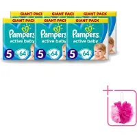 Pampers 6 x - Active Baby - Luiers - Maat 5 (11-16 kg) - Zachte Pasvorm - 64 Luiers - Bulkverpakking - Luiers voor baby - Douchemop - Droge huid