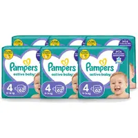 Pampers 6 x – Luiers – Active Baby Maat 4 (9-14 kg) – 62 Luiers - Voordeelverpakking - 6 stuks