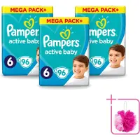 Pampers 3 x - Active Baby - Luiers - Maat 6 (13-18 kg) - Extra Groot - 96 Luiers - Bulkverpakking - Luiers voor baby - Douchemop - Droge luiers