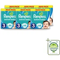 Pampers 6 x – Luiers – Active Baby Dry Maat 3 – 66 Luiers - Grootverpakking - Vaatwasstrips - Baby Luier - Droge Luier - Vochtabsorptie - Baby Droogheid - Superabsorberende Kern