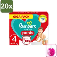 Pampers 20 x - Baby-Dry Pants - Luierbroekjes - Maat 4 (9-15 kg) - Comfort Fit - 108 Luiers - Bulkverpakking - Baby luier - Douchemop - Baby droge huid