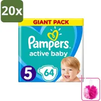 Pampers 20 x - Active Baby - Luiers - Maat 5 (11-16 kg) - Zachte Pasvorm - 64 Luiers - Bulkverpakking - Luiers voor baby - Douchemop - Droge huid