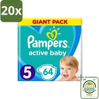 Pampers 20 x - Active Baby - Luiers - Maat 5 (11-16 kg) - Zachte Pasvorm - 64 Luiers - Wasstrips - Luiers Voor Baby - Droge Huid - Luchtdoorlatende Banen - Pasvorm - Absorberende Kern