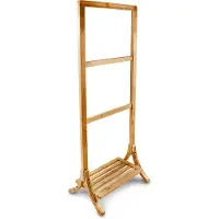 Famanu Handdoekenrek bamboe met 3 stangen vrijstaand groot - HBD 105 x 40 x 27 cm - houder voor handdoeken - natuur handdoekenrek