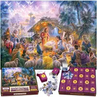 OCreon Legpuzzel Adventskalender – Kerststal, 24 Dozen 1008 Stukjes, Kerstvakantie Aftellen, Leuk voor Kinderen, Volwassenen, Familie