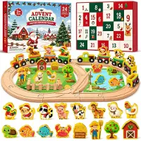 OCreon Adventskalender 2026 voor kinderen, adventskalender met speelgoed, 24 dagen, magnetische trein van hout, boerderij en dieren