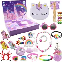 OCreon Adventskalender voor meisjes, prinses, Kerstmis, aftelkalender voor kinderen, meisjes, 24 dagen aftelkalender met haaraccessoires, halsketting