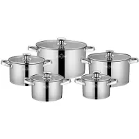 Swiss Haus EC1010 RVS Pannenset Inductie – 10 Delige Pannen met Deksel – PFAS Vrij - Ovenbestendig tot 260°C – Alle Warmtebronnen – Professionele Kookpannen Set - RVS