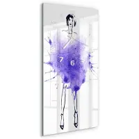 Tulup Wandklok - Mode-illustratie Gekleurde Glazen Klok - 30x60 cm - Paars Glazen Klok Met Print - Witte handen - Rechthoekige Klok - Moderne Wandklok Glas - Wandklok Glas Decoratie