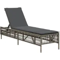 vidaXL Zonnebed met kussen, grijs, polyrotan