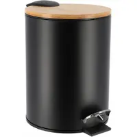 Tendance Badkamer prullenbak/afvalbak Bamboo vibe - soft close - zwart - 3 liter - metaal