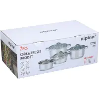 Alpina Inductie Pannenset 4‑delig – RVS Kookpotten met Glazen Deksel – Kookpottenset Geschikt voor Alle Warmtebronnen – Kookpotten set - Potten en Pannen Set