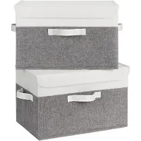Merkloos Solidchoice - Set van 2 Opbergdozen met Deksel - Wit & Grijs