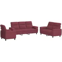 vidaXL Bankstel 3 pcs Wijnrood Stof