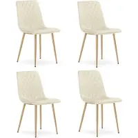 Leobert TURIN Eetkamerstoelen – Set van 4 – Beige Velvet – Houten Poten – Comfortabele Ergonomische Zitting – Modern Design – Velvet Stoel voor Woonkamer, Keuken en Eetkamer – Max. 110 kg per Stoel