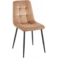 FurniTex Riviera 24 - Eetkamerstoel - Cappuccinokleurig fluweel - Zwarte metalen poten