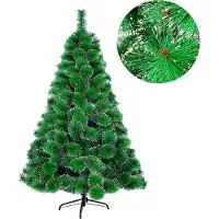 XMTECH Kunstkerstboom, 210 cm hoog, met sneeuwdecoratie en metalen voet. Kerstdecoratie, kerstboom, kunstboom, PVC, groen