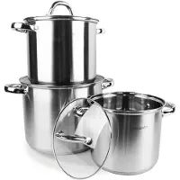 Maestro MR-3511-6L Pannenset - 6-delig - Hoogwaardig Roestvrij Staal (RVS) - Inclusief Glasdeksels - Met Maatverdeling - 3.5L, 4.5L & 8.0L - Inductie & Alle Warmtebronnen - Zilver