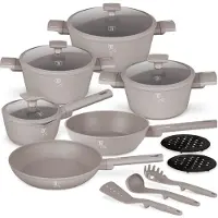 Berlinger Haus Servies set BH-8111 con acabado de titanio- 15 piezas- Colección Taupe