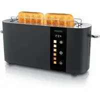 Arendo Langschlitztooster LEVEL TOUCH voor 2 boterhammen, broodrooster, roestvrij staal, dubbelwandig, bediening met touchscreen, 6 bruiningsgraden en resttijdweergave, broodroosteraccessoire, zwart