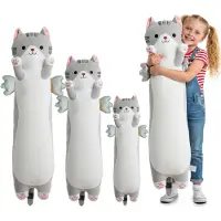 Merkloos Pluche kussen kat 110 cm, grijs, met vleugels, voor knuffelen