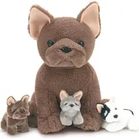 Merkloos Knuffeldier Franse Buldog 50 cm, 3 baby's in buik, voor kinderen