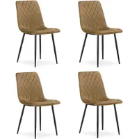 Leobert Set van 4 eetkamerstoelen TURIN - Lichtbruin fluweel - Zwarte metalen poten - Modern design