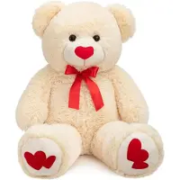 Merkloos Teddybeer 91 cm, pluche dier, met rood hart voor vriendin, beige, voor verjaardagen