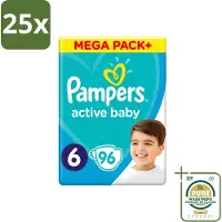 Pampers 25 x - Active Baby - Luiers - Maat 6 (13-18 kg) - Extra Groot - 96 Luiers - Wasstrips - Luiers Voor Baby - Droge Luiers - Beschermende Luiers - Actieve Luiers - Superabsorberende Luiers