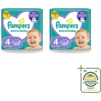 Pampers 2 x – Luiers – Active Baby Maat 4 (9-14 kg) – 62 Luiers - Wasstrips - Luiers Voor Baby - Droge Luiers - Actieve Baby - Superabsorberende Luiers - Anti-lek Luier