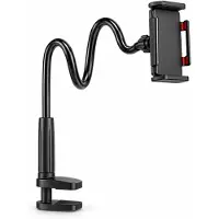 FLOKOO Telefoonhouder Bureau met Flexibele Arm – Telefoon- & Tablethouder met Tafelklem – 76 cm Verstelbare Arm – Voor Bed, Bureau & Tafel – Zwart