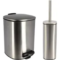 Tendance toilet/badkamerset Elegance - afvalbak en toiletborstel - metaal - zilver