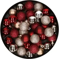 COSY&TRENDY Set van 40x stuks kunststof kerstballen mix champagne en donkerrood 3 cm - Kerstversiering