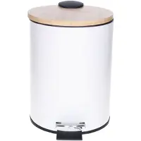 Tendance Badkamer prullenbak/afvalbak Bamboo vibe - soft close - wit - 3 liter - metaal