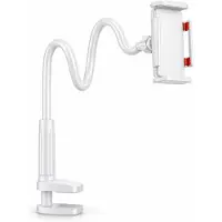 FLOKOO Telefoonhouder Bureau met Flexibele Arm – Telefoon- & Tablethouder met Tafelklem – 76 cm Verstelbare Arm – Voor Bed, Bureau & Tafel – Wit