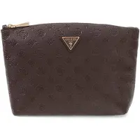GUESS cosmetische tas Lenwood Travel Top Zip Cosmetic Bag Brown Logo donkerbruin