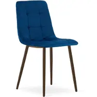 Hobby Hall KARA Eetkamerstoel – Marineblauw Velvet – Walnootkleurige Houten Poten – Comfortabele Ergonomische Zitting – Modern Design – Velvet Stoel voor Woonkamer, Keuken en Eetkamer – Max. 110 kg