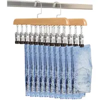 Famanu – 2 stuks broekhangers, ruimtebesparend, houten kleerhangers voor broeken, broekhangers, klembeugel, de kleerhanger is geschikt voor het opbergen van broeken, hoeden, sokken, ondergoed en meer