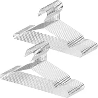 Famanu – 30 stuks kleerhangers roestvrij staal, 42 x 19 cm, zilver 304 metaal, winddicht, hotelkleerhangers, kleding voor thuis en hotel