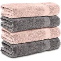 Komfortec Handdoekenset 4x Handdoek 50x100 cm - 100% Katoen - Antracietgrijs&Rosa