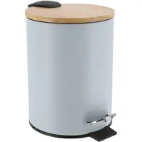 Tendance Badkamer prullenbak/afvalbak Bamboo vibe - soft close - lichtblauw - 3 liter - metaal