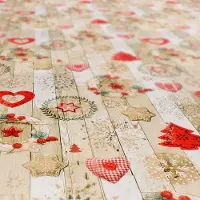 ANRO Tafelzeil op rol Kerst Houtlook Rood-Beige 140cm x 20m – Afwasbaar Tafelkleed Rechte rand
