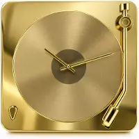 Benza – Platenspeler Wandklok – Goud – 30 × 30 × 6 cm – Metaal – Retro Wanddecoratie – Cadeau voor Muziekliefhebbers