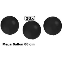 Partyxplosion 20x Mega Ballon 60 cm zwart - Halloween Ballon carnaval festival feest party verjaardag landen helium lucht thema