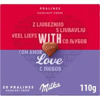 Milka I Love Chocolade Pralines Hazelnootcrème 110g - Bonbons en Pralinés - Verjaardag Cadeau Vrouw of Man - Geschenkset voor Man en Vrouw - Chocoladecadeau - Cadeautjes - Liefde - Bonbons
