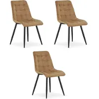 Leobert Set van 3 eetkamerstoelen SPLIT - Lichtbruin fluweel - Zwarte metalen poten - Modern design